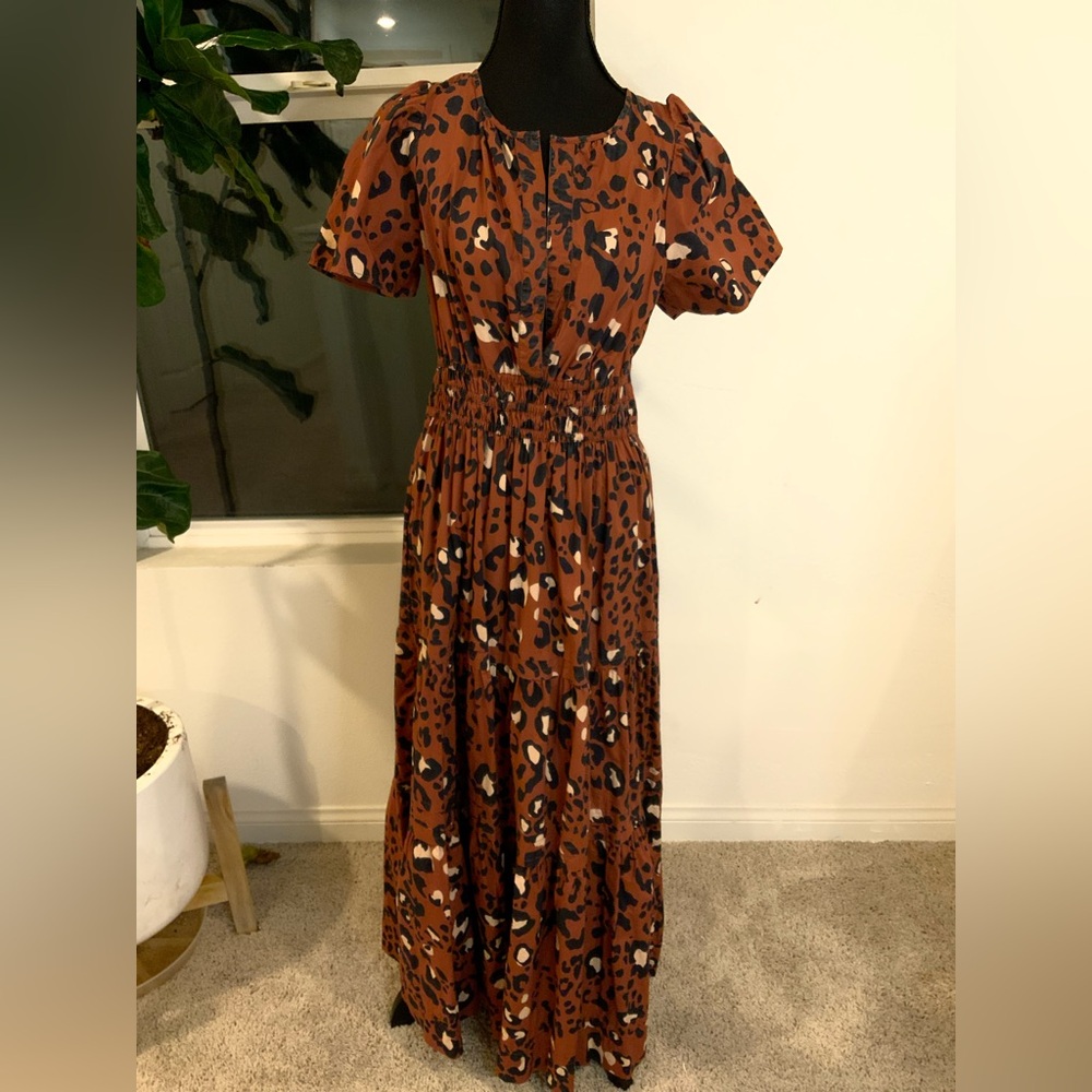 Maeve Brown Animal Print Short Sleeve Dress